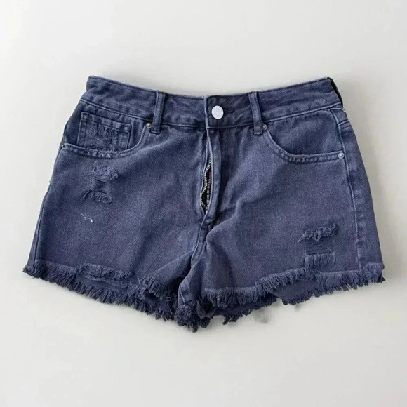 Pacsun Shorts Womens 26 High Rise Festival Black Denim Frayed Hem - Picture 1 of 5